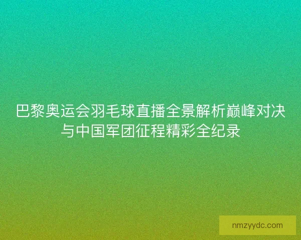 巴黎奥运会羽毛球直播全景解析巅峰对决与中国军团征程精彩全纪录